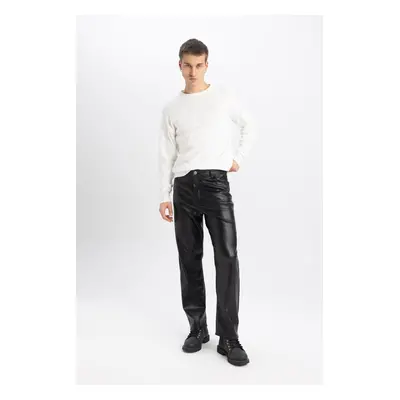 DEFACTO Baggy Fit Straight Leg Faux Leather Trousers