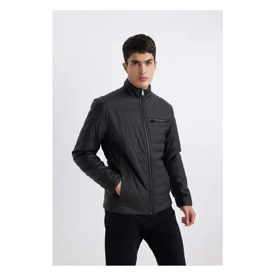 DEFACTO Water Repellent Slim Fit Stand Collar Faux Leather Coat