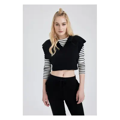 DEFACTO Polo Neck Relax Fit Crop Knitwear Sweater