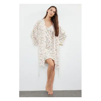 Trendyol Multicolored Belted Floral Viscose Woven Dressing Gown