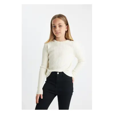 DEFACTO Girl's Standard Fit Crew Neck Sweater