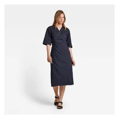 G-STAR Dress - V-neck midi wrap dress blue