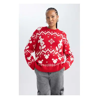 DEFACTO Disney Mickey & Minnie Christmas Themed Crew Neck Sweater