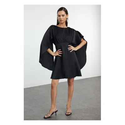 Trendyol Black Cape Detailed Woven Satin Short Dress