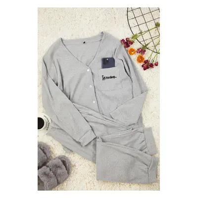 Trendyol Curve Gray Corded Embroidered Knitted Pajama Set