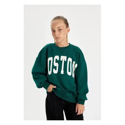 DEFACTO Girls Oversize Fit Crew Neck Printed School Sweatshirt