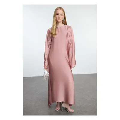 Trendyol Satin Woven Evening Dress with Dusty Rose Stone Accessories