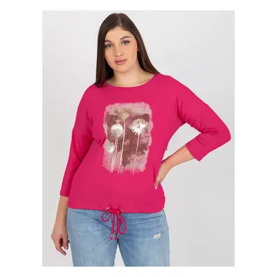 Fuchsia blouse in plus size with trim and print