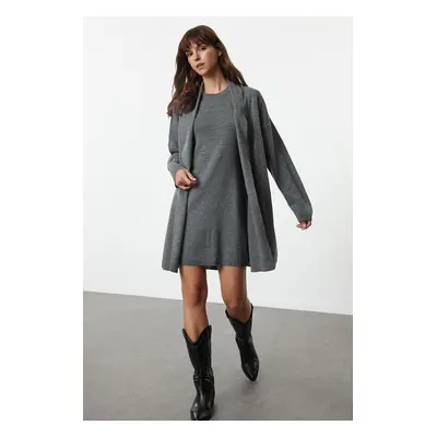 Trendyol Anthracite Mini Knitted Cardigan-Dress Set