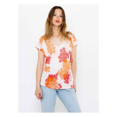 Red-and-white floral linen blouse CAMAIEU