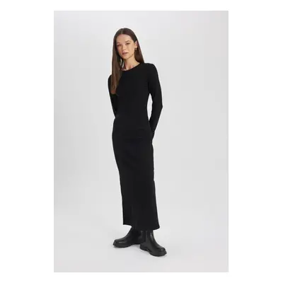 DEFACTO Bodycon Crew Neck Ribbed Camisole Long Sleeve Maxi Dress