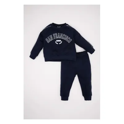 DEFACTO Baby Boy Printed Sweatshirt Tracksuit Bottom 2-Piece Set