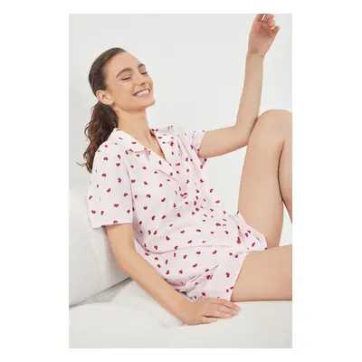 Trendyol Pink Striped Heart Viscose Woven Pajama Set