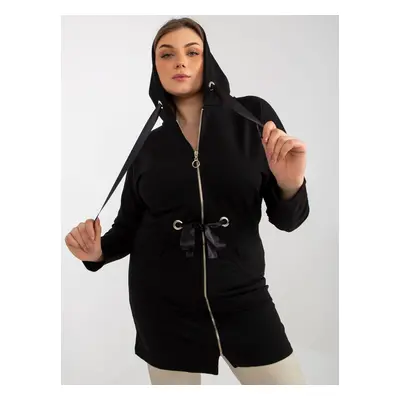 Black long zip-up hoodie plus size with hem