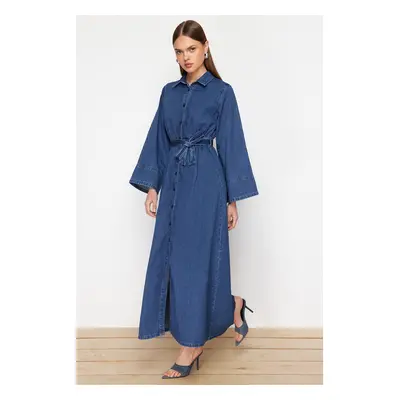 Trendyol Dark Blue Shirt Maxi Denim Modest Dress