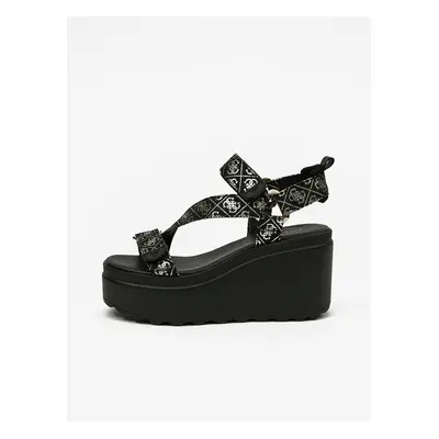 Black Women's Patterned Wedge Sandals Guess Ocilia - Women