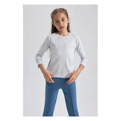 DEFACTO Girl Gray Crew Neck Combed Cotton Long Sleeve School T-Shirt