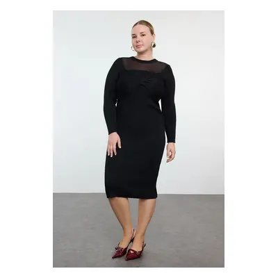 Trendyol Curve Black Collar Detailed Corduroy Premium/Special Yarn Knit Dress