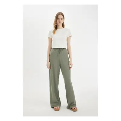 DEFACTO Wide Leg Three Pockets Regular Waist Standard Length Linen Blended Pants