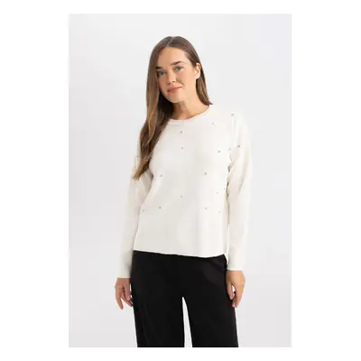 DEFACTO Women's Regular Fit Crew Neck Stone Knitwear Sweater