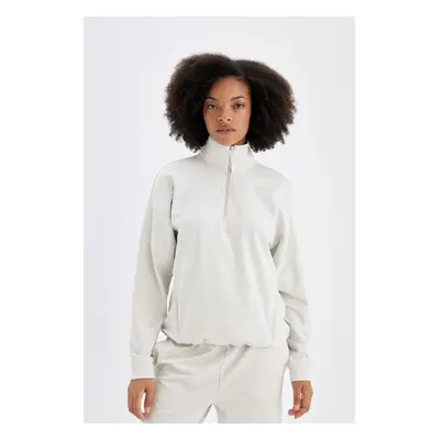 DeFactoFit Loose Fit Stand-Up Collar Zippered Athlete Sweatshirt