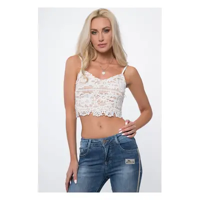 Cream lace top with zipper