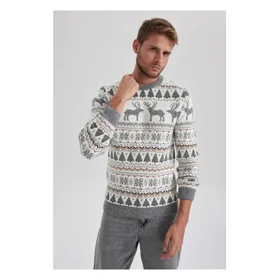 DEFACTO New Year Themed Standard Fit Patterned Crew Neck Sweater