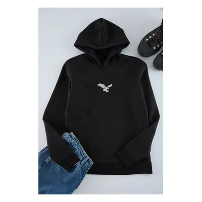 Trendyol Black Regular/Normal Cut Animal Embroidered Sweatshirt