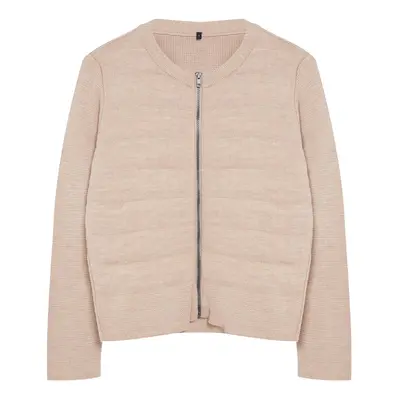 Trendyol Beige Crew Neck Zippered Coat-Look Knitwear Cardigan