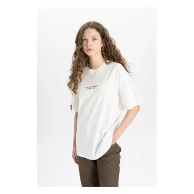 DEFACTO Oversize Fit Crew Neck Printed Short Sleeve T-Shirt