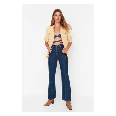 Trendyol Dark Blue High Waist 90's Wide Leg Jeans with Stitching Detail