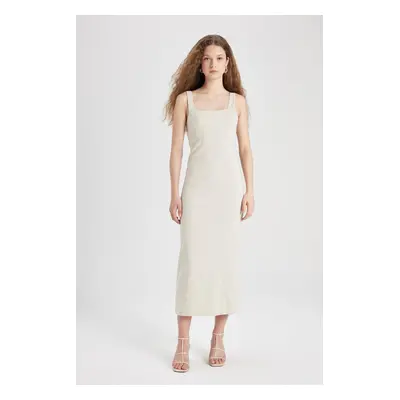 DEFACTO Bodycon Bodycon Basic Plain Square Neck Strappy Maxi Dress