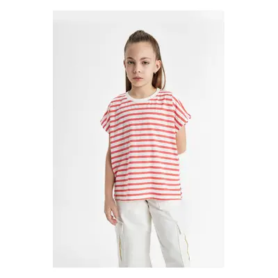 DEFACTO Girl Oversize Fit Crew Neck Striped Short Sleeve T-Shirt