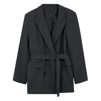 Trendyol Curve Premium Anthracite Double Breasted Closure Removable Belted Woven Jacket