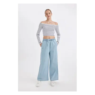 DEFACTO Culotte High Waist Long Soft Jean Washed Trousers