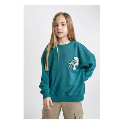 DEFACTO Girl's Oversize Fit Crew Neck Sweatshirt