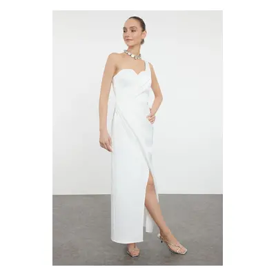 Trendyol White Satin Woven Elegant Evening Dress