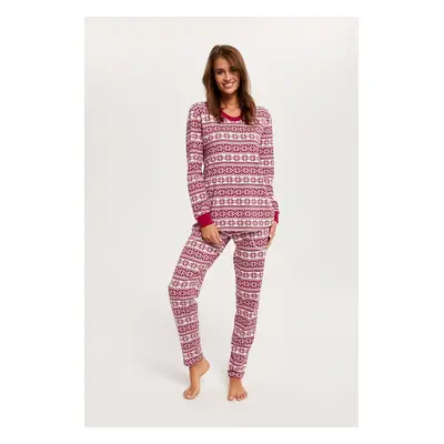 Alaska women's pyjamas, long sleeves, long pants - dark red print