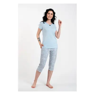 Salli Women's Pyjamas, Short Sleeves, 3/4 Pants - Blue/Duk Blue