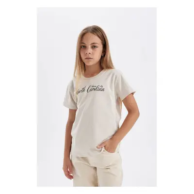 DEFACTO Girls' Crew Neck Printed Short Sleeve School T-Shirt