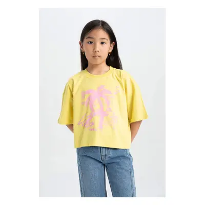 DEFACTO Girl Crew Neck Printed Short Sleeve T-Shirt