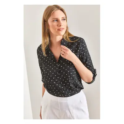 Bianco Lucci Women's Sleeve Fold Polka Dot Viscose Shirt