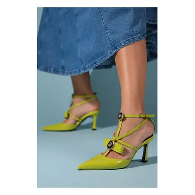 LuviShoes GRADO Green Patent Leather Women's Heeled Shoes