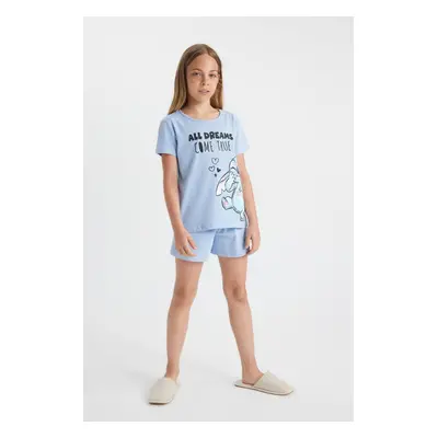 DEFACTO Girl's Disney Lilo & Stitch Short Sleeve Pajama Set with Shorts