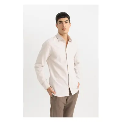 DEFACTO Slim Fit Polo Neck Honeycomb Textured Long Sleeve Shirt