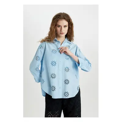 DEFACTO Oversize Fit Embroidered Long Sleeve Shirt