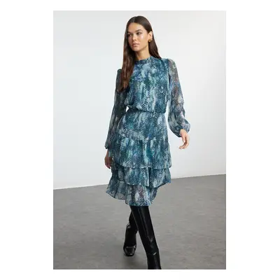 Trendyol Aqua Green Floral Flounce Chiffon Lined Woven Winter Dress