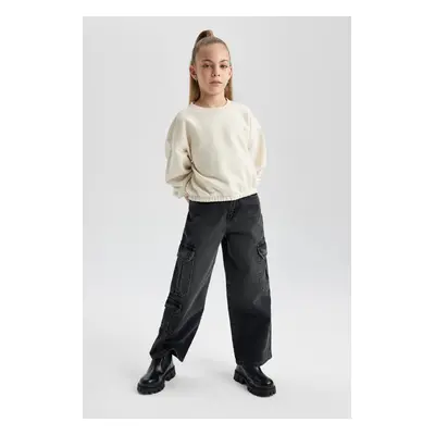 DEFACTO Girl's Wide Leg Cargo Wide Leg Jean Trousers