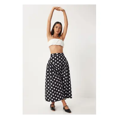 Happiness İstanbul Women's Black Polka Dot Summer Poplin Skirt