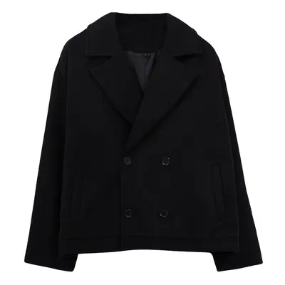 Trendyol Black Regular Fit Short Double Breasted Winter Stash Coat